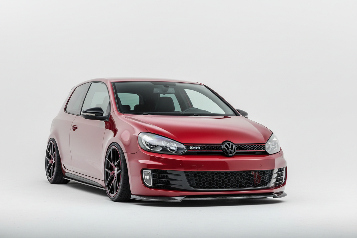 Roter VW Golf 6 GTI mit schwarzem Grill und schwarz-roten Felgen