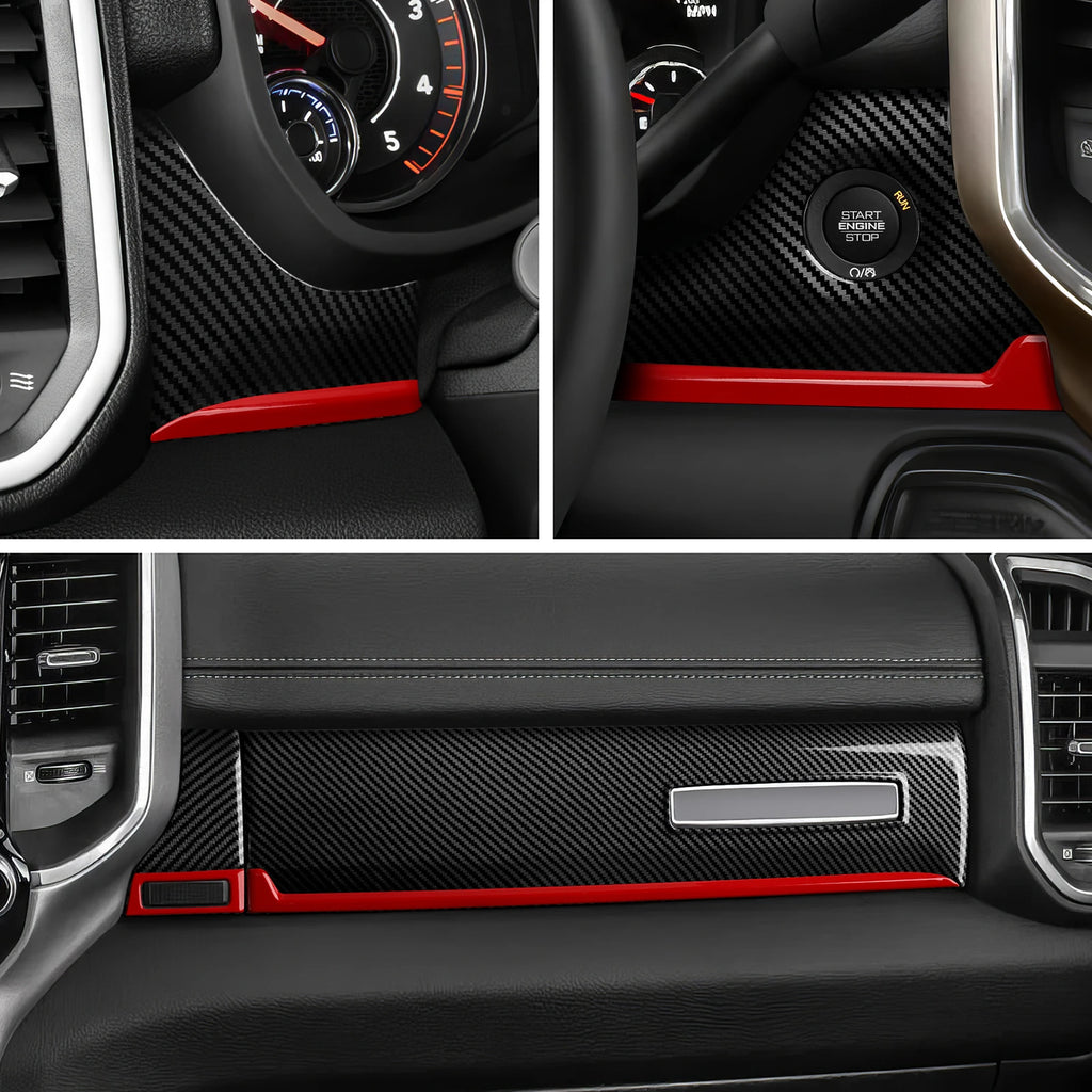 Dodge RAM 1500 2500 3500 – Innenraum Dekor-Set Carbon-Optik Schwarz mit Roter Linie