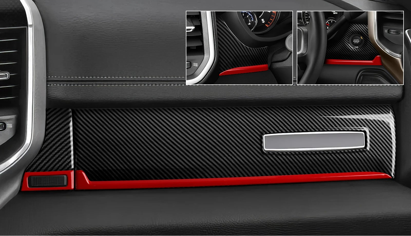 Dodge RAM 1500 2500 3500 – Innenraum Dekor-Set Carbon-Optik Schwarz mit Roter Linie
