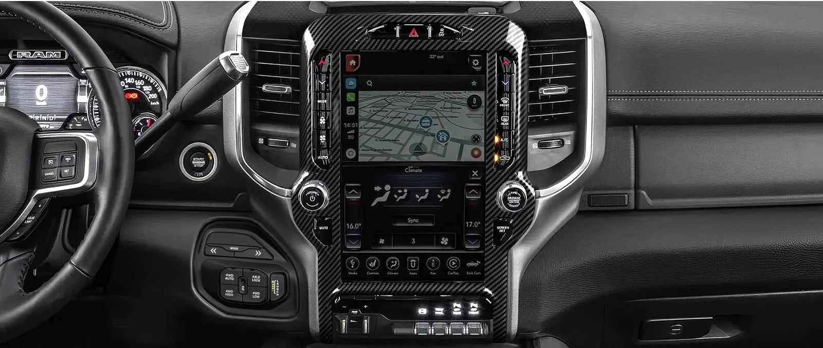 Dodge RAM 1500 2500 3500 – Navigations-Display Panel Zierblende Carbon-Optik (12 Zoll)